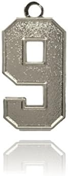 Number 9 Jersey Style Sports Necklace Charm Pendant (0.8" Tall - Standard Size) SILVER PLATED Perfect For: Football, Baseball, Basketball, Soccer, Hockey, Softball, Volleyball, Lacrosse &amp; More