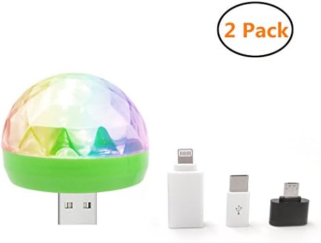 2PACK 5V Portable Mini USB LED Disco Light Sound Activated RGB Magic Stage Effect for DJ Bar Pub Club Party Birthday Kids Gift Room Decoration (3 Adapters/Pack)
