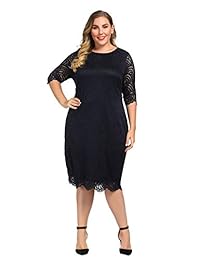 Chicwe - Vestido de encaje para mujer, con dobladillo festoneado y puño