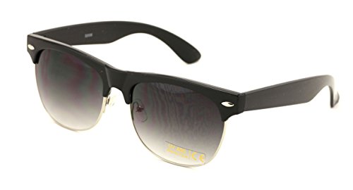 Classic Half Rim Round Vintage Retro Sunglasses (Matte Black, Black Gradient)