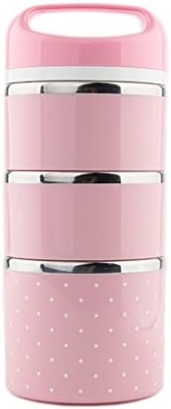 OSPARD Stackable Bento Box Leakproof Lunch Box for Kids School and Adult 43 Ounces (Pink, 3 layer)