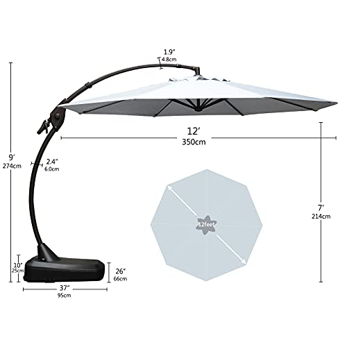 GRAND PATIO 12 FT SUNBRELLA Deluxe NAPOLI Curvy Aluminum Offset Umbrella, Patio Cantilever