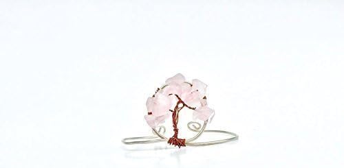 1 size rose quarts tree bracelet, silver bracelet, copper wire wrapped bracelet