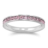 Stainless Steel Eternity Pink Cz Wedding Band Ring 3mm (Size 3,4,5,6,7,8,9,10) ; Comes with Free Gift Box