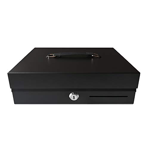 Small Cash Box with Money Tray and Lock, Money Safe, Metal, 11.8L x 9.6W x 3.6H inch, BCB300B - Beelta