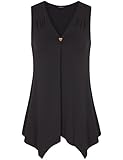 Laksmi Womens Sleeveless Tunic,Solid Color V Neck A Line Handkerchief Hem Tank Top
