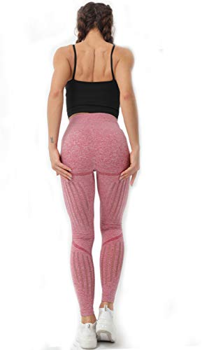 Women's High Waist Seamless Leggings Ankle Yoga Pants Squat Proof Workout Tight Pink - Thumbnail 4