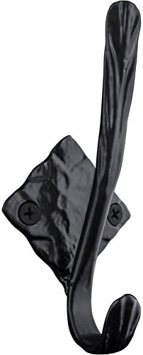 Tibres - Coat Hook - Heavy Duty Wrought Iron Hook for Use in Bedrooms, Bathrooms, Hallways - Black Wall Hook for Coats, Clothes, Hats, Towels - Decorative Hook for Mounting on a Wall, or a Wood Rail