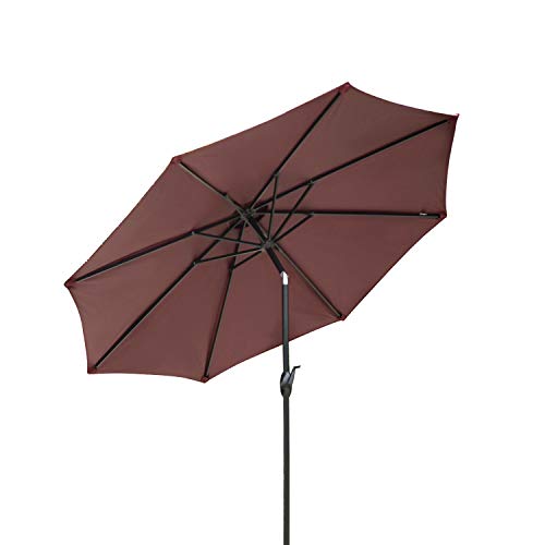 Dienspeak Deluxe 9' Market Outdoor Aluminum Table Patio Beach Umbrella Sunshade 1000 Hours Fade-Resistant with Push Button Tilt and Crank, 250g/sqm Spun Polyester,8 Steel Ribs (burgenty/red)