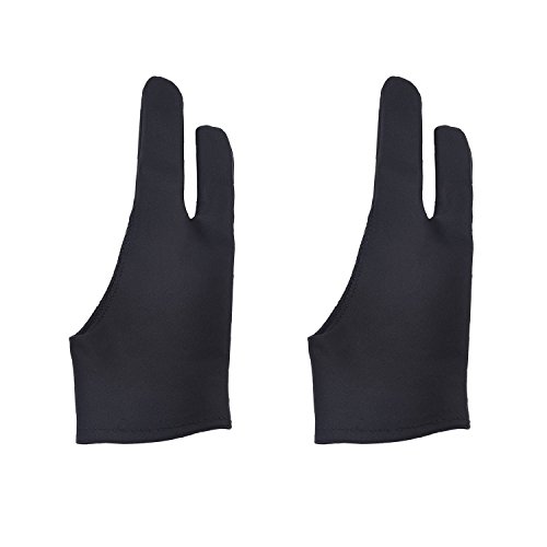 4 Pack Artist Glove with Two Fingers for Digital Artists, Prevents Smudges for Light Box Graphic Tablet Pen Display iPad Pro Pencil Black Drawing Art Creation(Medium)