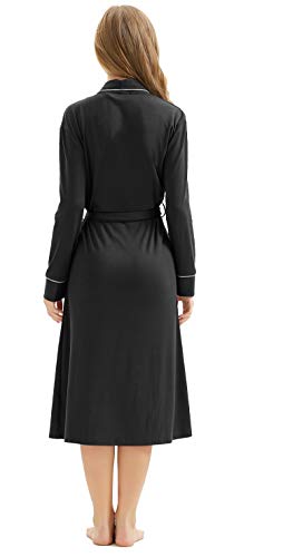 Women Robe Soft Bathrobe Cotton Kimono Long Sleepwear Lounge Wear - Lightweight Cotton House Coat Cardigan - Black, XL