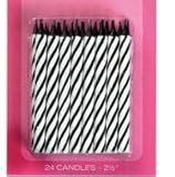 24 black and white candy striped candles