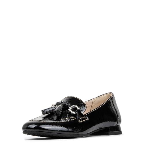 Donald Pliner Women's Fabia Loafers, Size 5 in Black Crinkle Patent, Comfortable & Classy Dressy Flat Loafers for Women, Everyday Essential Ladies Flat Shoes for Office Work, Business, Events at Amazon
