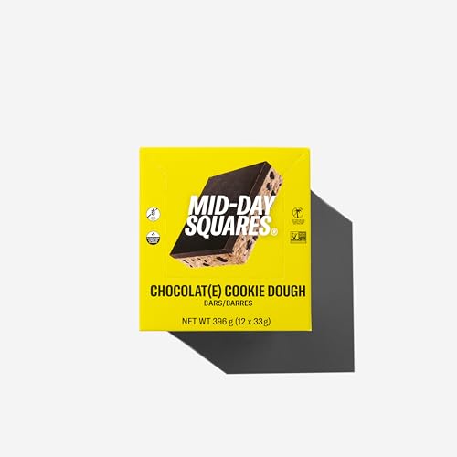 Mid-Day Squares Cookie Dough Protein Chocolate Bars, 33g each, 3 Packs (36 Squares) | Made with Real Chocolate, 6g Plant Protein, 4g Fiber, Gluten Free, Plant-Based