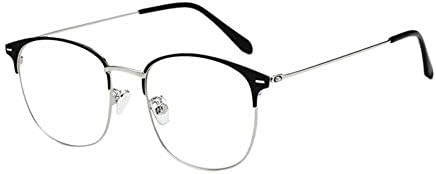 Janjunsi Computer Game Video TV Eyeglasses Blue Light Blocking Clear Lens Glasses Metal Square Frame Men Women Optical Goggle (Black+Silver)