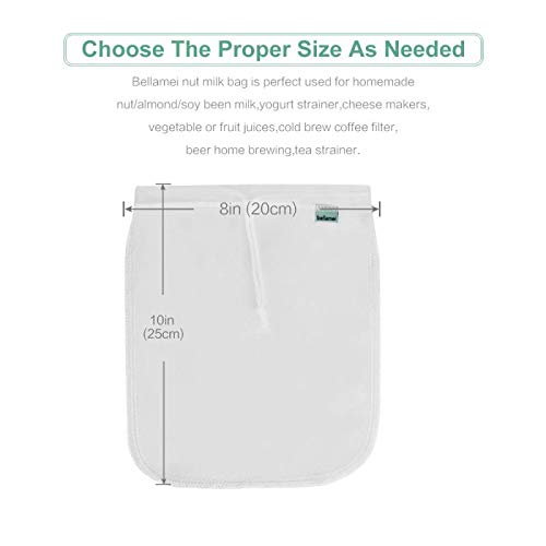 Bellamei Nut Milk Bag Reusable 200 Micron Nut Bags for Almond Milk Greek Yogurt Strainer Professional for Cold Brew Coffee Tea Juice Nylon