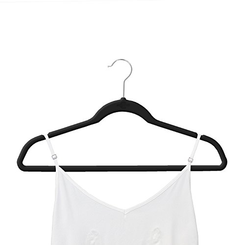 Closet Complete Premium Quality, True-Heavyweight, 80-gram, Virtually-UNBREAKABLE Velvet Hangers, Ultra-Thin, Space Saving, No Slip Hangers, Best for SUIT, Dress, Pants, Shirt, 360° Spin, CHROME Hooks, Black Set of 50