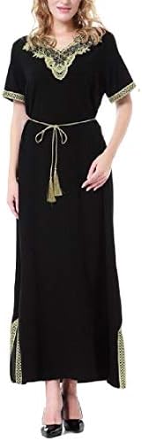 Etecredpow Women Turkish Gown Muslim Saudi Dubai Short Sleeve Abaya Dress
