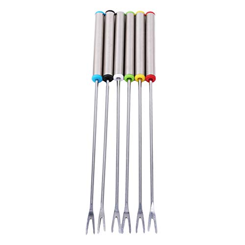 AFCN 6PCS/Set Stainless Steel Chocolate Fork Hot Pot Forks Cheese Fruit Dessert Fork Fondue Melting Skewer Kitchen Tools
