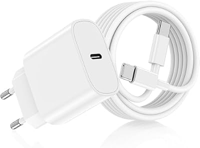Carregador de carregamento rápido USB-C para iPhone 17 16 15 & Cabo de carregamento rápido Adaptador de ficha 2M - 20W compatível com iPhone 16e, 16/15 Plus, 17 Air, 17/16/15 Pro, Pro MAX, Pad