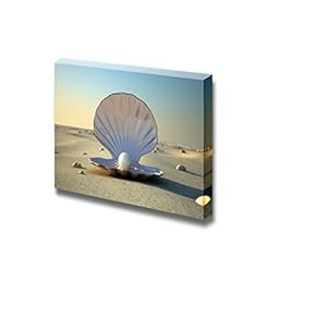 Canvas Prints Wall Art - Gorgeous Clam and Pearl Ashore on a Sandy Beach | Modern Wall Decor/Home Decoration Stretched Gallery Canvas Wrap Giclee Print. Ready to Hang - 12" x 18"