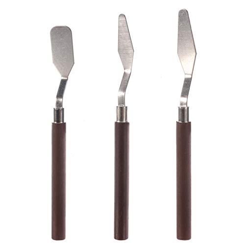 Palette Knife, 3pcs 3D Printing Removal Tool Sturdy Stainless Steel Wooden Handle Palette Knife Oil Paint Accessories Acrylic Paint Metal Painting Paint Knife