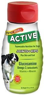 FetchFuel Active - 8 Ounce Bottle - Squeezable Joint & Coat Supplement for Dogs - Includes Glucosamine, Vitamin C, Vitamin E, Omega-3 and Omega-6 For Dog Joint, Hip, & Coat Health.