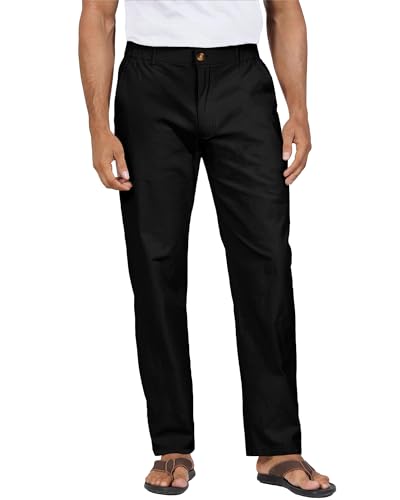 YAOHUOLE Leinenhose für Herren, Leinenhose, große Größe, Herren, Casual, Yoga Pants, Schwarz , 56