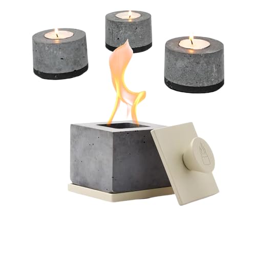 FLIKR Fire Personal Concrete Fireplace (Almond) + 3X Tea Light Bundle