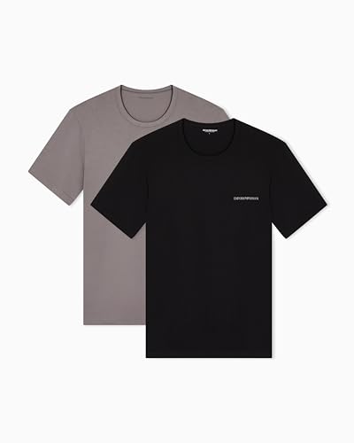 Herren T-Shirt aus Reiner Baumwolle, 2er-Pack, Rundhalsausschnitt, Schwarz, L
