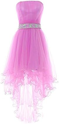 Women's Strapless Beaded High Low Short Homecoming Gowns Plus Size Prom Formal Dresses 628 Pink-6