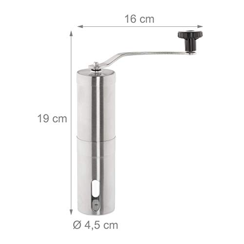 Relaxdays Manuelle Kaffeemühle, stufenlos verstellbar, Keramikmahlwerk, unterwegs, Hand Espressomühle, Edelstahl, silber… – Bild 5