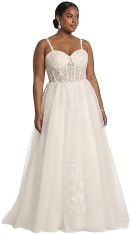 david's bridal corset wedding dress Lace Applique and Tulle Illusion Corset Ball Gown