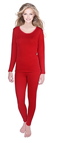 Rocky Womens Thermal 2 Pc Long John Underwear Set Fleece Lined Top and Bottom (Small, Red- Fleece Lined)