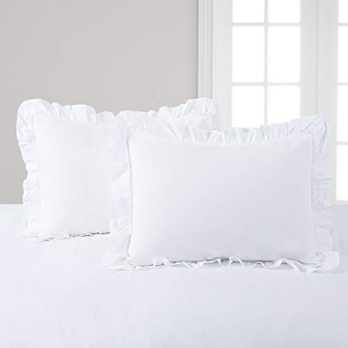 Ruffle Duvet Cover White Queen Shabby Chic Farmhouse Elegant Cotton Lace French Country 3 Pieces Duvet Cover Set Rustic Cute Ruffled Edge Bedding Set 90×90