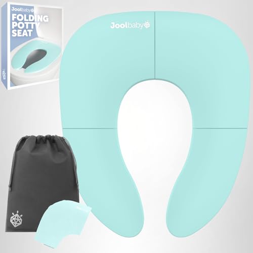 Jool Baby Folding Travel Potty Training Seat for Toddlers, Fits Round & Oval Toilets, Non-Slip Suction Cups, Includes Free Travel Bag (Aqua)