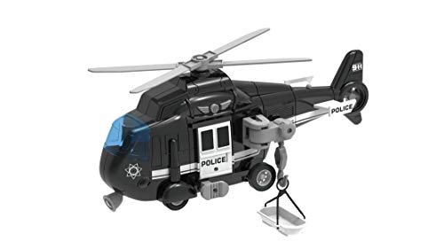 City Service Police Helicopter Toy for Kids with Lights and Sounds - Friction Powered Toy Planes - Rescue Side Basket Crane - Patrol, Rescue and Pursuit Play Chopper for Your Little Boys and Girls