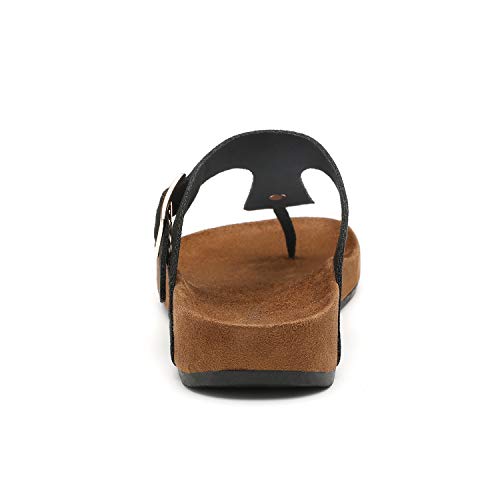 Women's T-Strap Thong Sandals Buckle Slip On Flip-Flops Beach Casual Platform Footbed Slippers (11, Black)