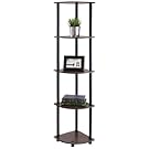 Furinno 99811DB-WG/BK Turn-N-Tube 5 Tier Corner Shelf, Dark Brown Grain/Black