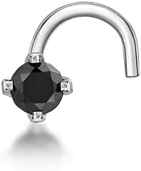 22 Gauge Curved Screw Nose Ring for Women in 14k White or Yellow Gold with 0.01 Carat Black Diamond by Lavari Jewelers