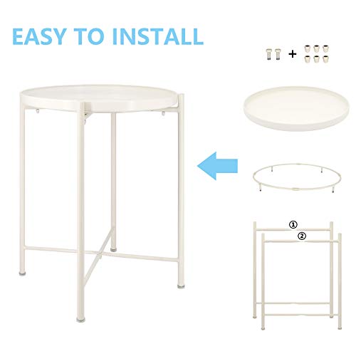 Round Side Table Accent Table Removable and Waterproof End Tables Metal Side Table for Living Room Bedroom Balcony Office (White)