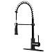 KINGO Farmhouse Single Hole Oil Rubbed Bronze Stainless Steel Spring Kitchen Faucet, Matte Black Tall Kitchen Sink Faucet with Pull Down Sprayer
