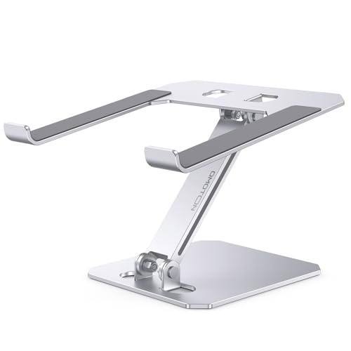 OMOTON Aluminium Laptop Stand, Height Adjustable, Ergonomic Foldable Notebook Stand, Laptop Holder for Laptops such as MacBook Pro/Air (11-16 Inches), Silver