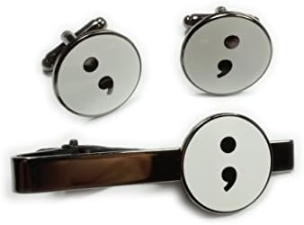 Semicolon Project Suicide Awareness Depression TIE BAR CLIP CUFFLINKS SET