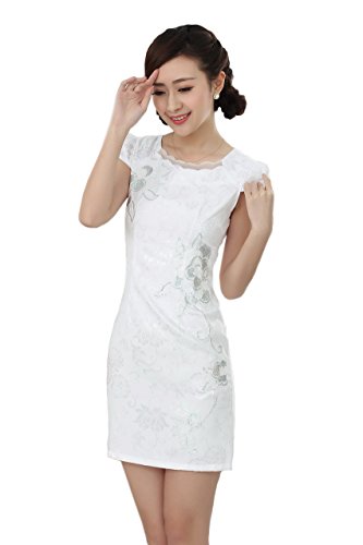 Soyoo Women's Chinese Dress Classic Above Knee Cheongsam White