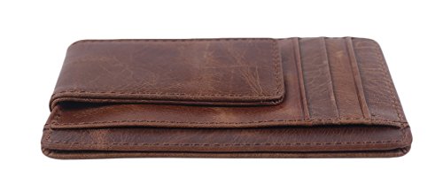 Hopsooken Money Clip RFID Front Pocket Wallet Men Leather Slim Minimalist Wallet (Brown with ID Window (Crazy Hourse Leather))