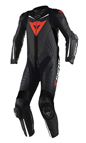 LEATHERAY Men's Fashion Motorbike Dainese Real Leather One Piece Suit with Armor Protection Black,XS-5XL