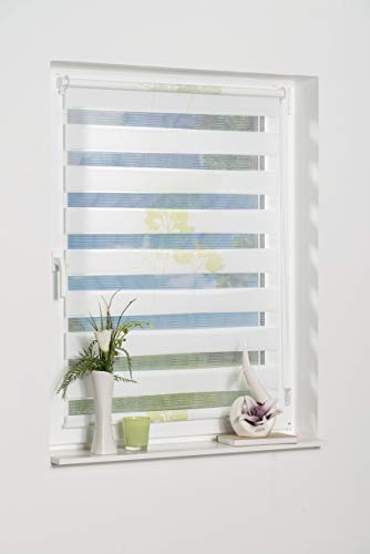 K-Home Denia Klemmfix Double Roller Blind, No Drilling Required, Green, 105 x 150 cm (W x L), Design: Flower