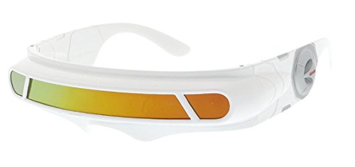 WebDeals - Futuristic Cyclops Wrap Around Monoblock Shield Sunglasses (White, Red/Orange Revo), X Large