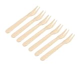 Gmark Wooden Dessert Forks Disposable 100 ct, Two Prong Forks Bistro Cocktail Forks Tasting Appetizer Forks Fruit Forks Natural Birch Wood (100pcs/bag) GM1067A